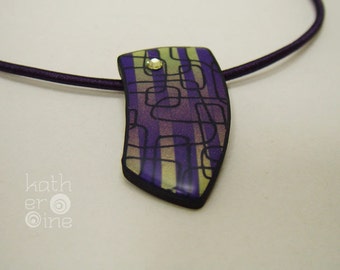 Purple and Gold, Pendant necklace, Statement necklace, Unique gifts for her, Striped necklace, Fashion jewellery, Anniversary gift,