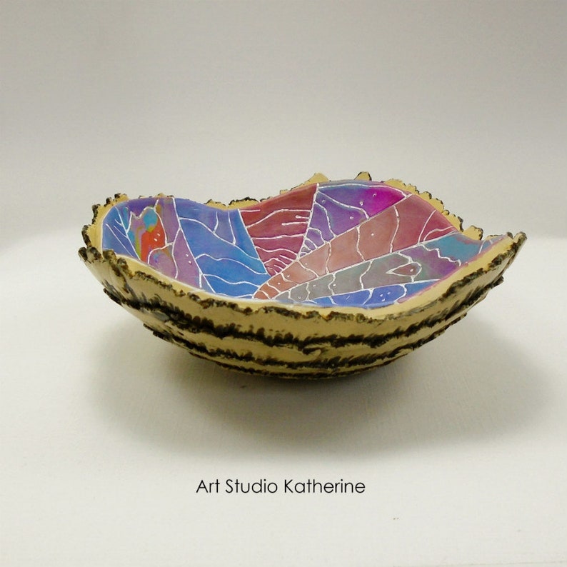 Polymer clay tutorial, Bright organic bowl, E-book, PDF tutorial, Colorful crafts, DIY craft idea, Free-form ring bowl, Handmade coin dish image 3