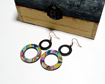 Round dangle earrings, Drop hoop earrings, Girlfriend gift, Boho chic earrings, Double round earrings,  Casual earrings, Best gifts for her