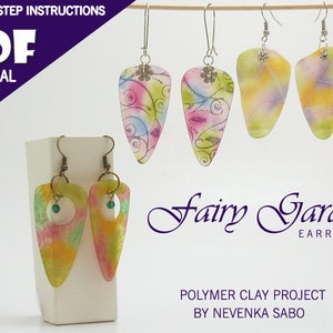 Polymer clay tutorial, Step by step e-book, PDF tutorial, , Fairy garden, Colorful earrings, Best seller,  DIY craft idea, Diy earrings
