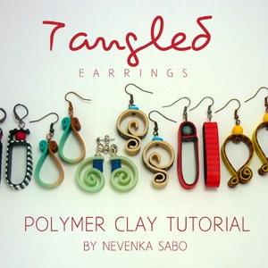 Polymer clay tutorial,  Tangled earrings, E-book, PDF tutorial, clay tutorial, Colorful earrings, DIY craft idea, Diy earrings
