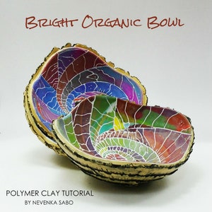 Polymer clay tutorial, Bright organic bowl, E-book, PDF tutorial, Colorful crafts, DIY craft idea, Free-form ring bowl, Handmade coin dish image 1