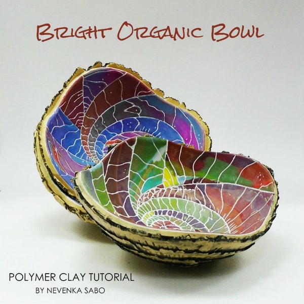 Polymer clay tutorial, Bright organic bowl, E-book, PDF tutorial, Colorful crafts, DIY craft idea, Free-form ring bowl, Handmade coin dish