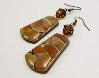 Abstract earrings, Brown fall earrings, Boho chic earrings, Dangling earrings, Casual earrings, Polymer clay jewelry, Unique gift for her