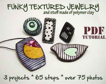 Polymer clay tutorial, PDF instructions, DIY idea, Rich texture jewelry, Funky robust jewelry, DIY oversized rings, Step by step e book,