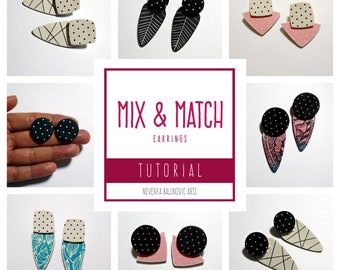 Polymer clay tutorial, Mix and Match earrings, E-book, PDF tutorial, 3 in 1 earrings, DIY craft idea, Earrings combo, Unique earrings