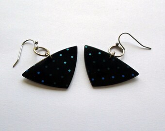 Polka dot earrings, Triangle earrings, Minimalist jewelry, Best gifts for her, Geometric jewelry, Retro jewelry, Dangle drop earrings