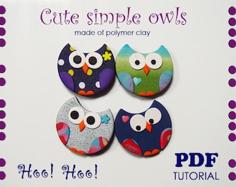 Polymer clay tutorial, Magnets and key chains, Cute simple owls, PDF instruction, DIY craft idea, DIY clay tutorial