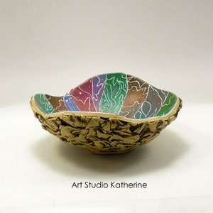 Polymer clay tutorial, Bright organic bowl, E-book, PDF tutorial, Colorful crafts, DIY craft idea, Free-form ring bowl, Handmade coin dish image 5