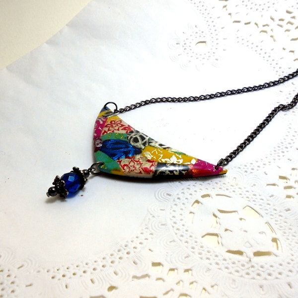 Bohemian necklace Gypsy jewelry Asymetrical necklace Mosaic pendant Mother's Day gift  Everyday jewelry Colorful necklace Best gifts for her