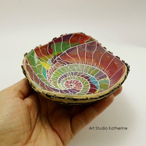 Polymer clay tutorial, Bright organic bowl, E-book, PDF tutorial, Colorful crafts, DIY craft idea, Free-form ring bowl, Handmade coin dish image 9