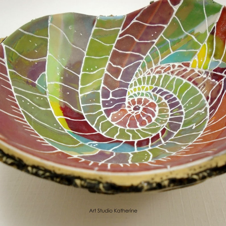 Polymer clay tutorial, Bright organic bowl, E-book, PDF tutorial, Colorful crafts, DIY craft idea, Free-form ring bowl, Handmade coin dish image 2
