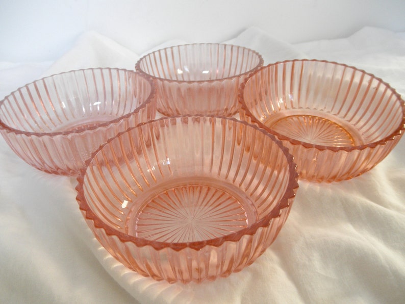 Vintage Pink glass bowls dessert bowl 1930 Fortune Pattern Etsy