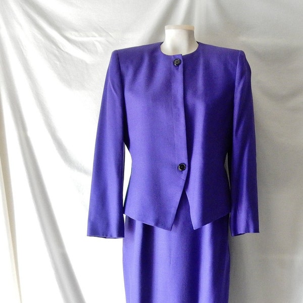 Sz 8 Saville Skirt Suit - Purple Pencil Skirt - Made in USA - Imported Fabric - Wear to Work or Church - Professonal Office Business Career