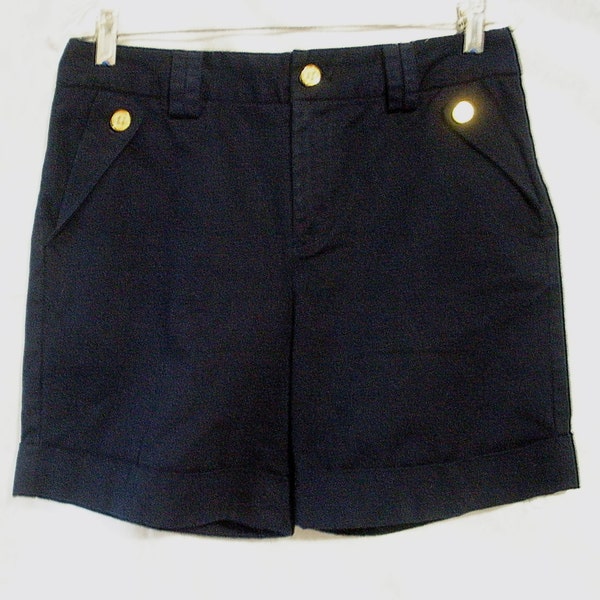 Sz 8 RALPH LAUREN Navy Shorts - Logo Buttons - Cuffed - Cotton - Designer - Size 8 - Blue Indigo  Men's size 32