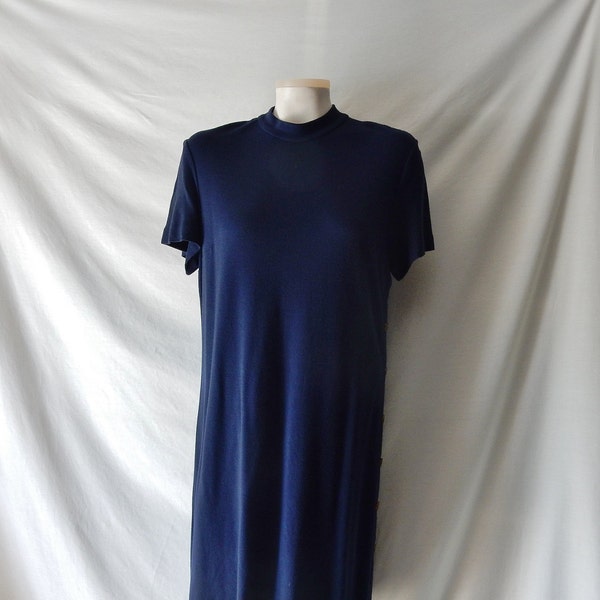 Sz 12 Talbot's Crew Neck Knit Dress - Navy Blue - Side Buttons - Mock Turtleneck - Size 12P  Petite - Made in USA - Wear to Work or Casual