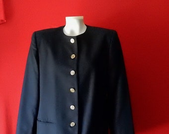 Sz 10 12 Benard Holtzman Harve Benard Wool Blazer Jacket - Black - Wear to Work or Church - Professional Career Wotk Office