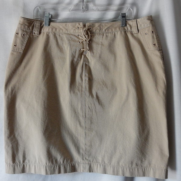 Sz 18W  Lauren Ralph Lauren Khaki Cotton Skirt Skirt - Designer - Plus Size Casual - Lace Up Back -  Knee Length - Beige - Size 18 20 2X XXL