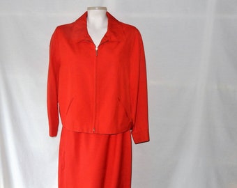 Sz 10 12 traje de falda de seda roja - Ann May - chaqueta de cremallera - traje de potencia - 80s 90s Vintage - profesional - negocio - ropa para trabajar - oficina