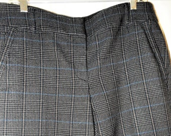 Sz 10 Plaid Menswear Trousers - 1990s Ann Taylor Loft - Gris Negro Azul Marrón - Midrise - Flat Front