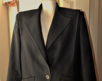 Sz M L 10 12 Blazer 1980s Vintage Tevira - Azul marino Chevron Tejido