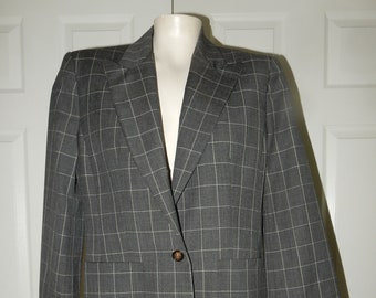 Sz 10 Italiano Kors Michael Kors All Wool 90s Vintage Grey & White Windowpane Plaid Perfect