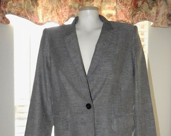 Sz 10 Lafayette 148 Blazer Chaqueta -Lana y lino - Tweed gris - Sofisticado -Profesional de Negocios