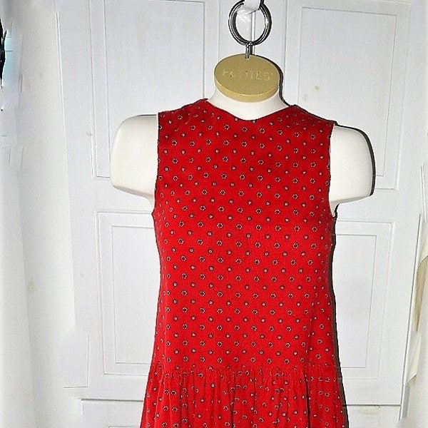 Sz 0 2 XS XXS Cotton Corduroy Velveteen Jumper Dress - Red Polka Dot - Susanne Lively - Modest Long - USA -  Size 0 - Casual or Wear to Work