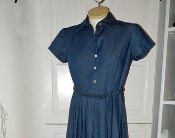 Sz 0 2P Talbot's Petites Shirtwaist Denim Dress - Belted - Size 2 Small S XS  - Short Sleeves SS - Cotton - Dungaree Jean - Casual Friday