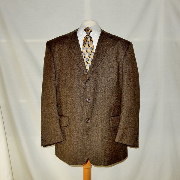 Sz 40L Dior Brown Tweed Wool Sport Coat Jacket - Christian Dior Monsieur - Subtle Red & Blue Windowpane Plaid - Made USA    Imported Fabric