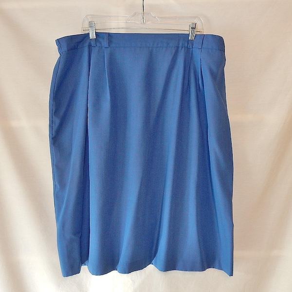 Sz 22 1X 2X Simple Pencil Skirt - Blue - Below the Knee - Plus Size - Kathie Lee 80s - Wear to Work Office - Made in USA