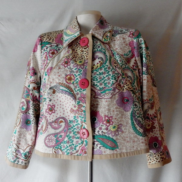 8 10 Harve Benard Cropped Jacket Blazer - 1980s Pop Art Florida Paisley - Wear to Work or Casual