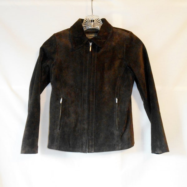 Girls 7 8 Suede Brown Jacket - Copper Key - Motorcycle Biker Leather - Zipper Front - Size 7 8