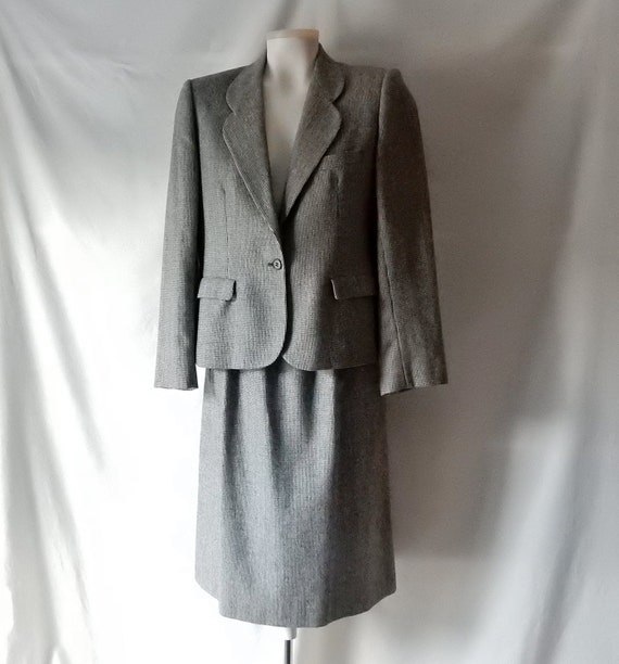 Sz 6 8 Evan Picone Checked Suit 27 Waist Cropped Jacket Petite Size 6P 8P  Black & White Wool Union Made USA 