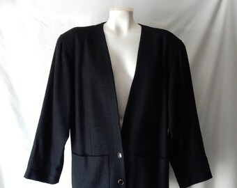 Sz 12 14 Black Blazer Jacket - Pant-Her - Union Made USA - Wear to Work, Church or Casual - 3 Button - Preppy