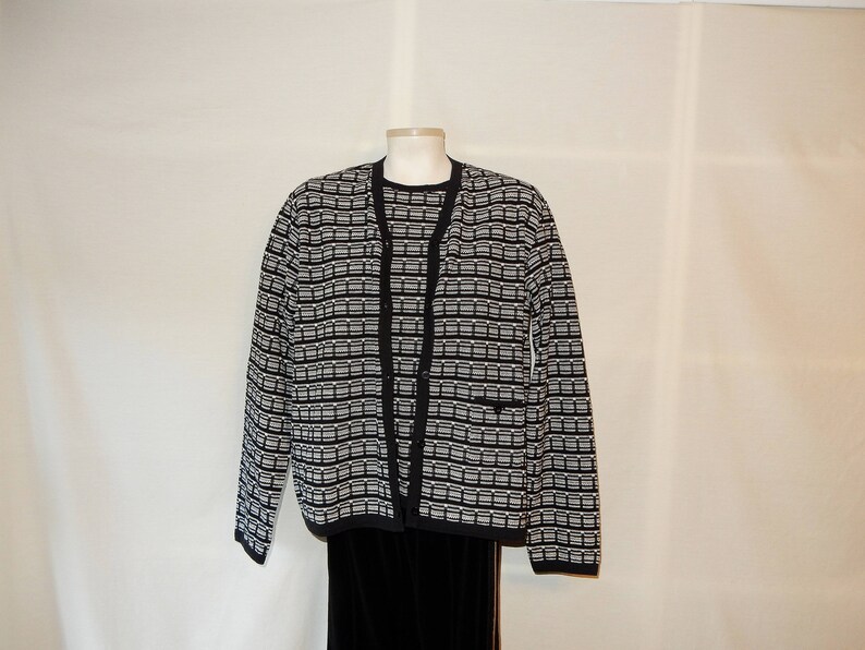 Sz L 10 12 Cotton Knit Twin Set Geometric Design Black /& White Size Large 80s 90s Andrea Jovine