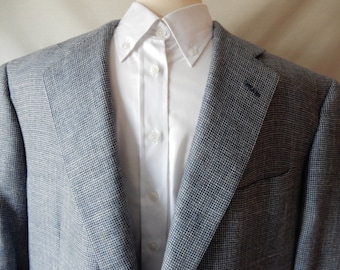 Sz 42 43 R Brooks Bros Sport Coat Jacket Blazer - Union Made in USA - Blue & White Tweed - Imported Fabric - Brooks Brothers