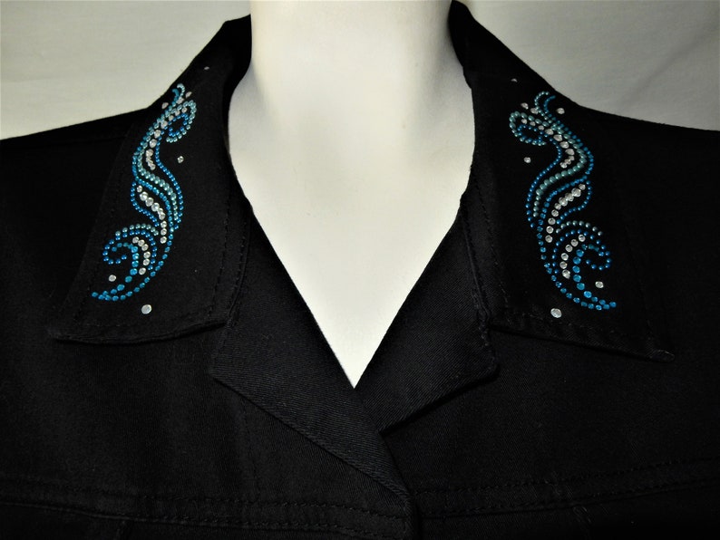 1970s 1980s Vintage - PFI Fashions Bling Sz XL 12 14 Black Denim Rhinestone Show Jacket