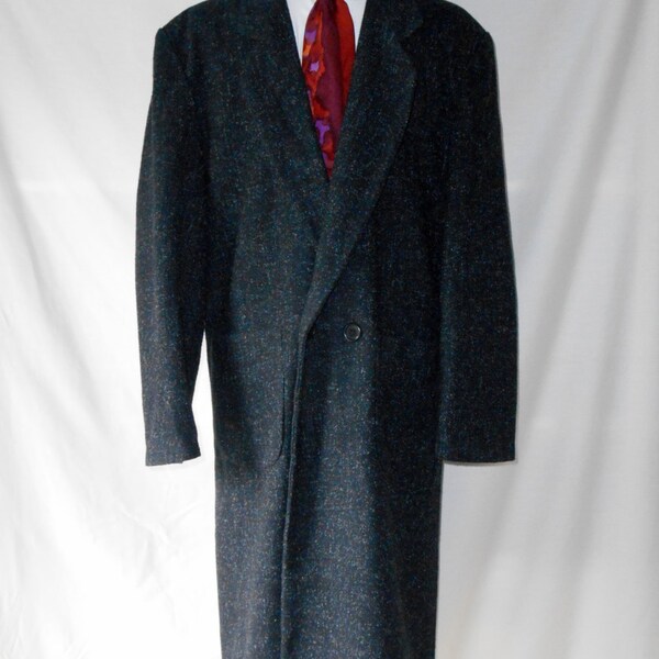 Vtg Fidelity Men's Tweed Wool Overcoat Dress Coat 38 S Small Winter Warm Chesterfield Double Breasted Business Professional Career Made USA