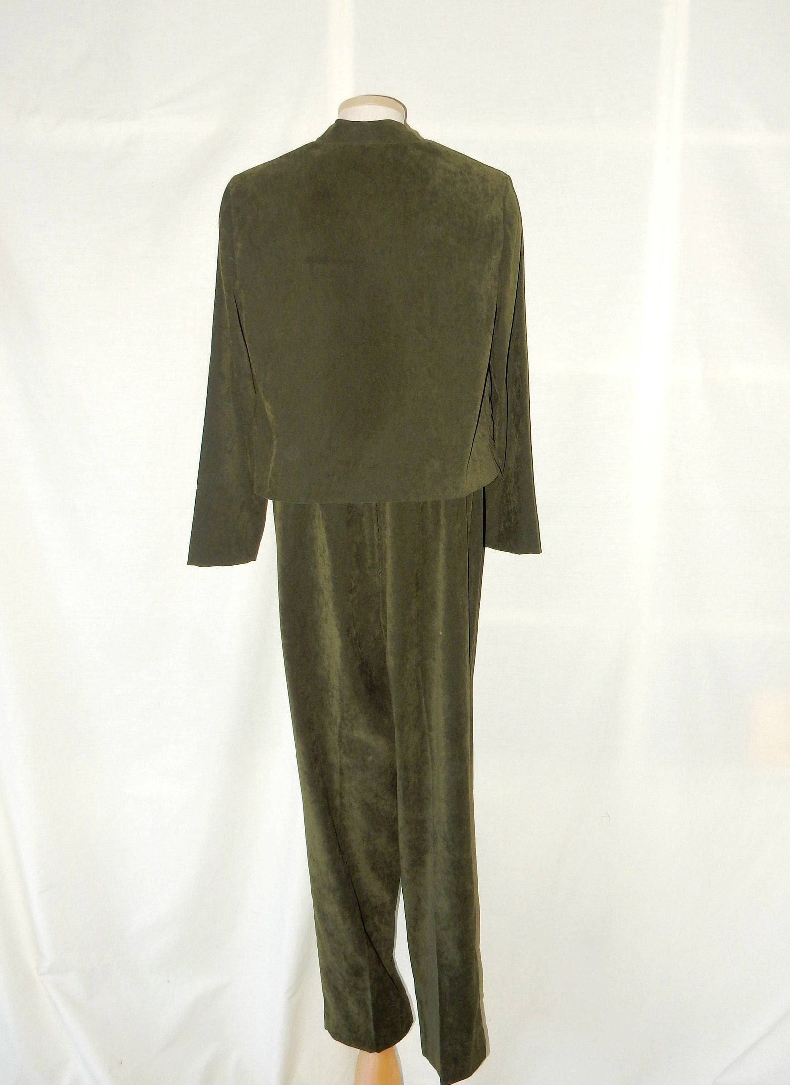 Sz 8 10P Faux Suede Pantsuit Olive Green Cropped Jacket | Etsy