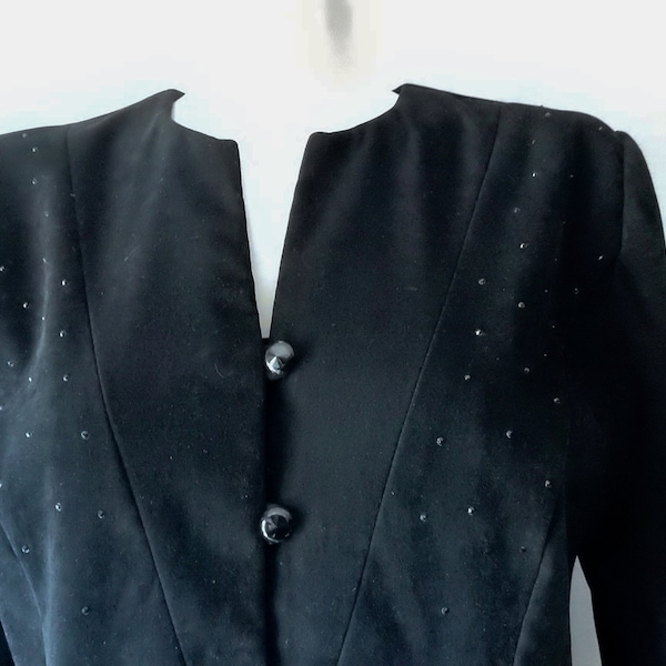 Sz 6 Velveteen Tunic Top Blouse - Black w Tiny Rhinestones -  Velvet - John Roberts