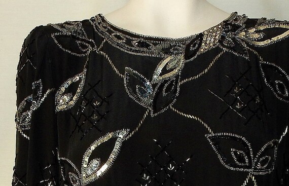 Sz 8 10 Silk Sequin & Bead Formal Dress - Black -… - image 2