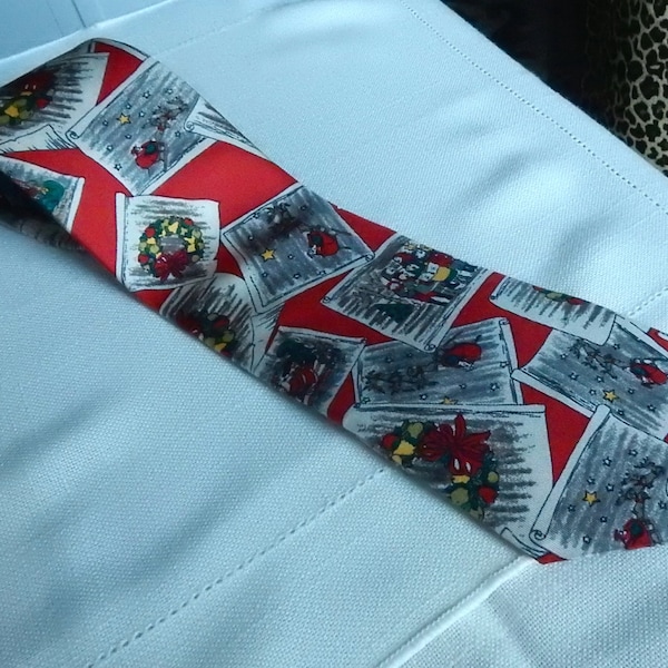 Silk Christmas Tie -  Imported Silk - Made in USA - Xmas - Holiday - Festive Necktie - Wreaths Santa