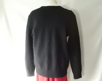 Sz M L  Polo Lambswool Pullover Sweater - Ralph Lauren - Black V Neck - Designer - Size 8 10