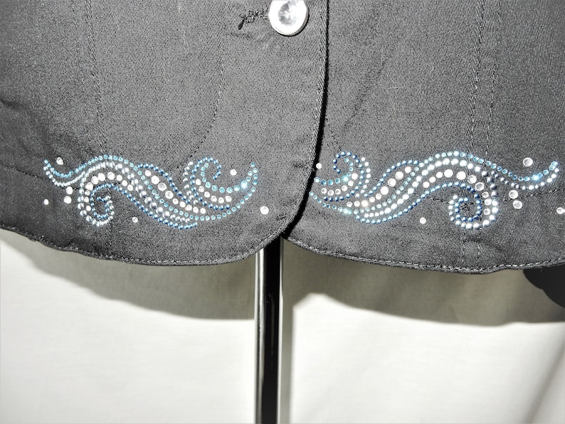 1970s 1980s Vintage - PFI Fashions Bling Sz XL 12 14 Black Denim Rhinestone Show Jacket