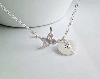 Bird Initial Necklace, Silver Bird Necklace, Silver Necklace, Gifts for Girls, Bridesmaid Gifts, British Seller UK, Woodland Wedding, Nature