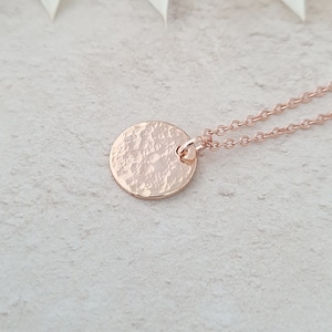 Rose Gold Plated Coin Necklace, Hammered Disc Necklace, Round Disc Necklace, Bridesmaid Gift, Women Gifts, Disc Pendant, Minimalist Necklace