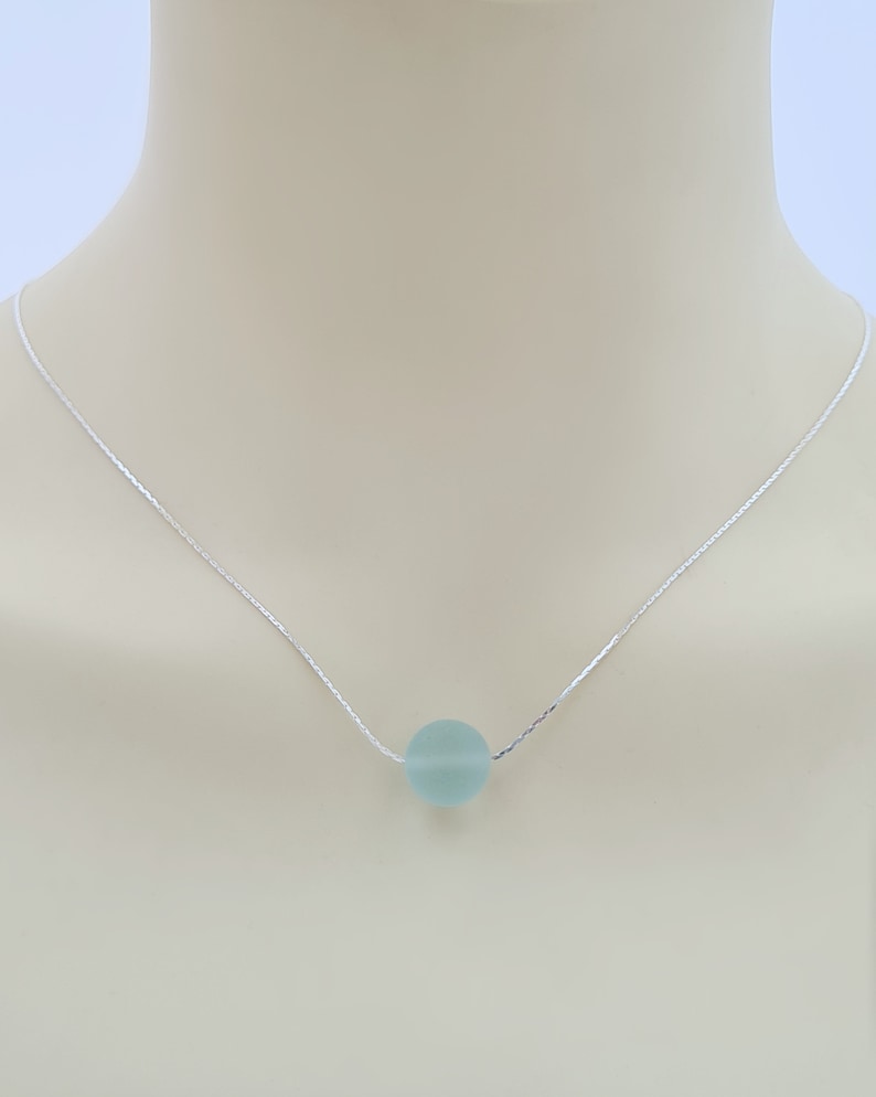 Aqua Blue Glass Necklace, Cultured Sea Glass, Dainty Necklace, Beach Glass, Beach Jewellery, Beach Wedding, Minimalist Necklace, Girl Gift image 2