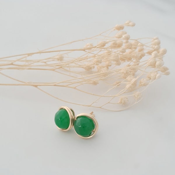 Green Jade Stud Earrings, Jade Ear Jewellery, Jade Post Earrings, Green Gemstone, 35th Anniversary Gifts, Gifts for Women, Wife Gifts
