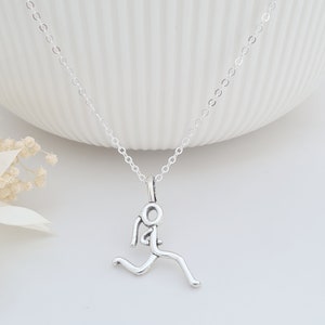 Running Lady Girl Necklace, Runners Jewellery, Athletes Necklace, Silver Plated Running Lady Pendant, Jogging Jewellery, Sports Lover Gift image 1